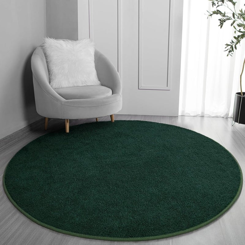 FlyDOIT Round Area Rugs for Bedroom Living Room, 5x5 Dark Green Super Soft Comfy Thickened Memory-Foam Indoor Circle Carpet, Modern Aesthetic Minimalist Carpet for Boys Girls Adults Nursery Home Décor - Image 1